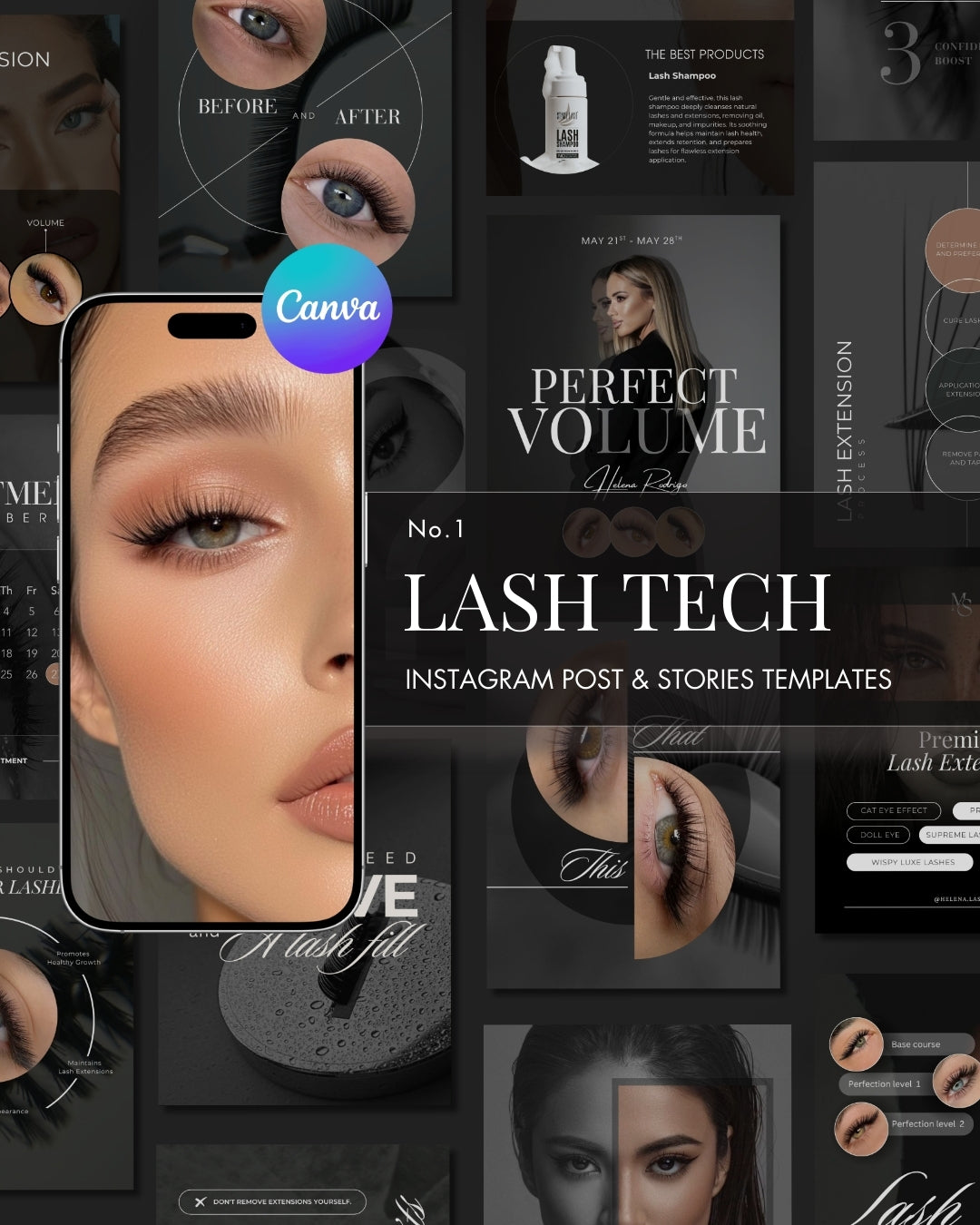 Editable Instagram templates for lash artists to promote their services.