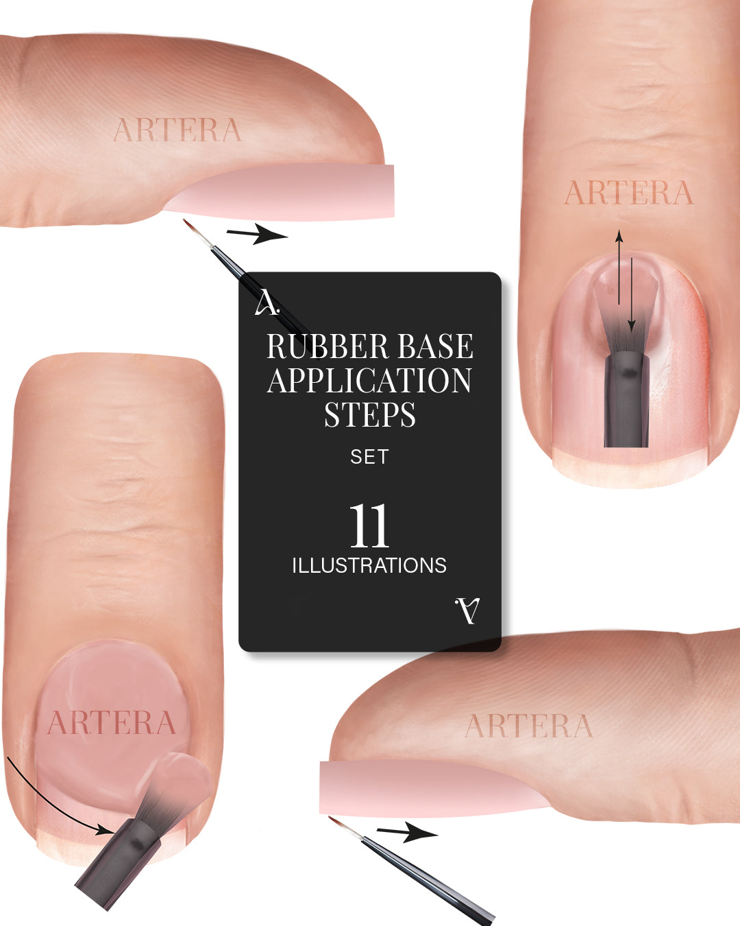 Aplicarea bazei rubber- Set 11 ilustrații