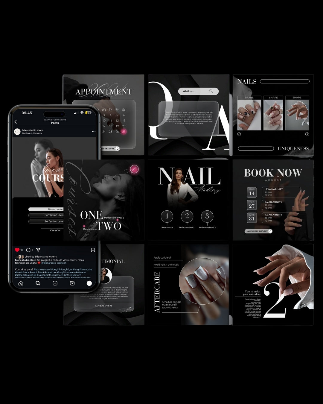 Nail Tech Social Media Templates - Dark Edition